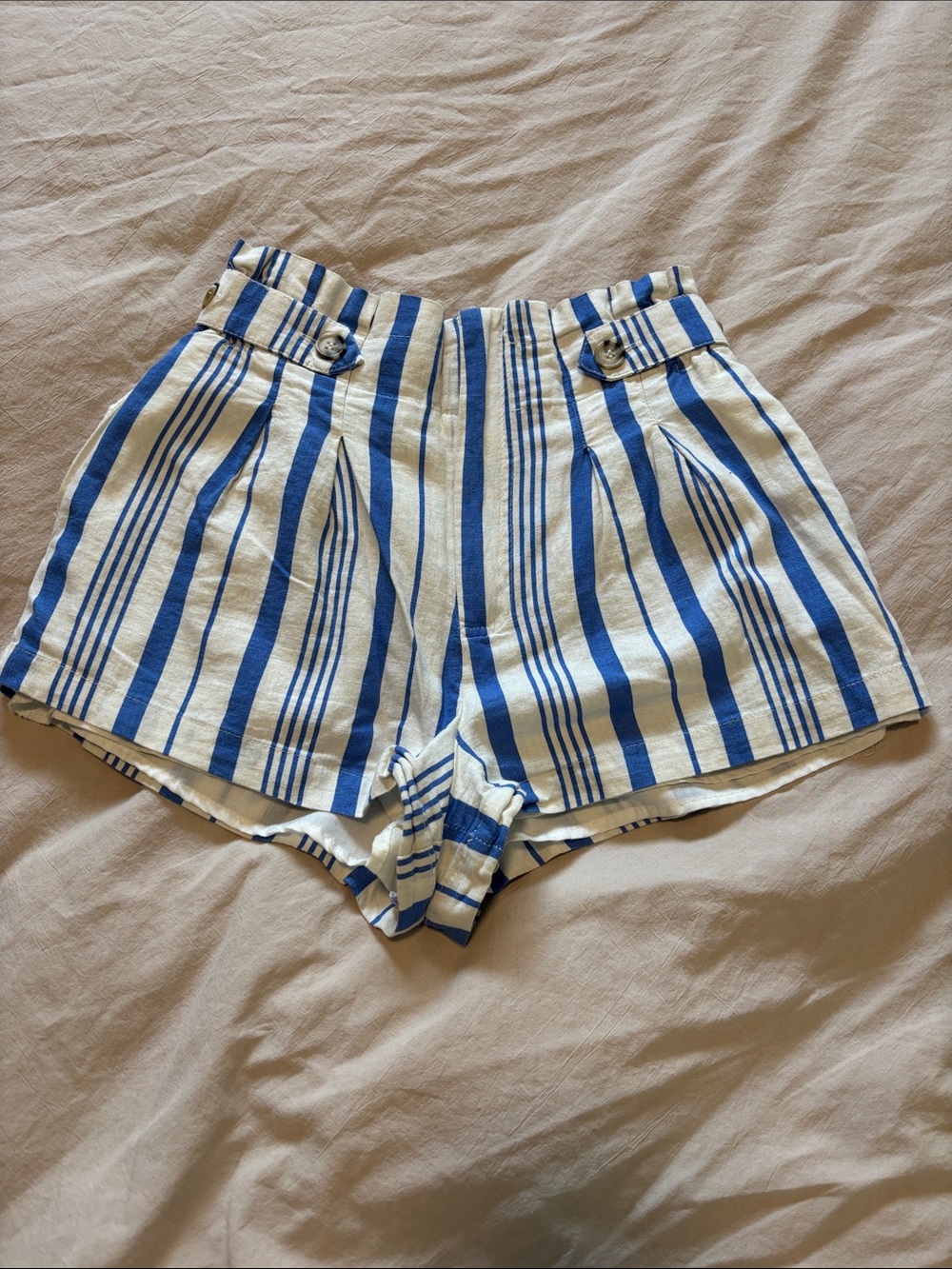 Forever 21 Blue and White Striped High-Waist Shorts
